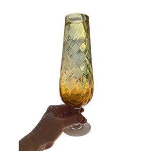Empoli Italian Vintage Optic Style Amber Swirl Footed Glass Vase 10" Tall